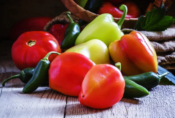 Bell pepper, tomatoes and chili peppers