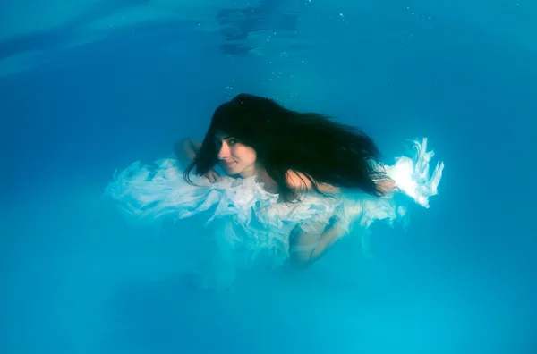 Woman presenting underwater fashion in a pool