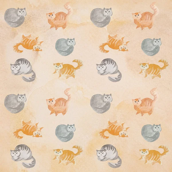 Seamless cute cats watercolor pattern