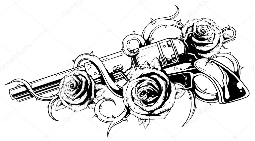 Tattoos Guns And Roses Coloring Page Sketch Coloring Page