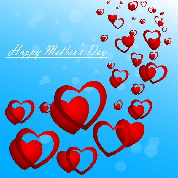 Happy Mothers Day. Festive Holiday typographical stylish vector illustration red hearts on a blue background with a lettering postcard