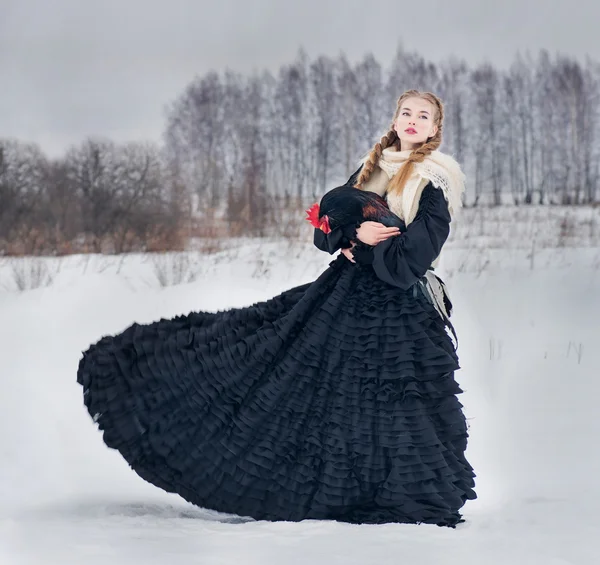 Beautiful Russian woman in a traditional dress