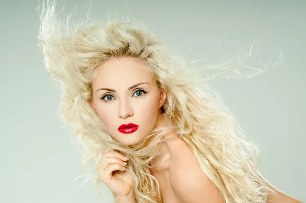 Beautiful blond with red lipstick