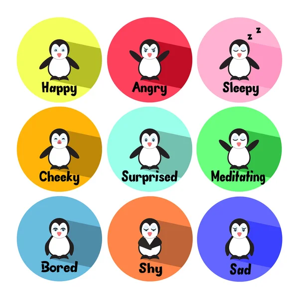Set of penguins expressing emotions
