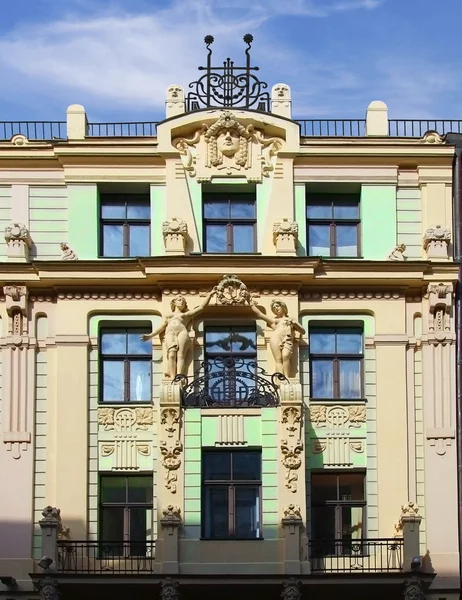 Facade of the building in Riga in style Art Nouveau. Latvia