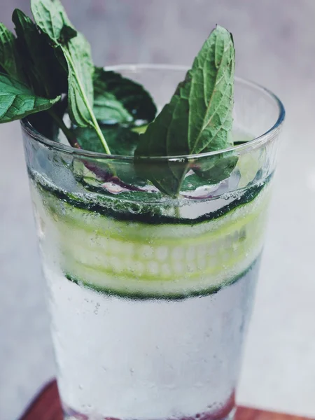 Cold cucumber mint ice soda drinking