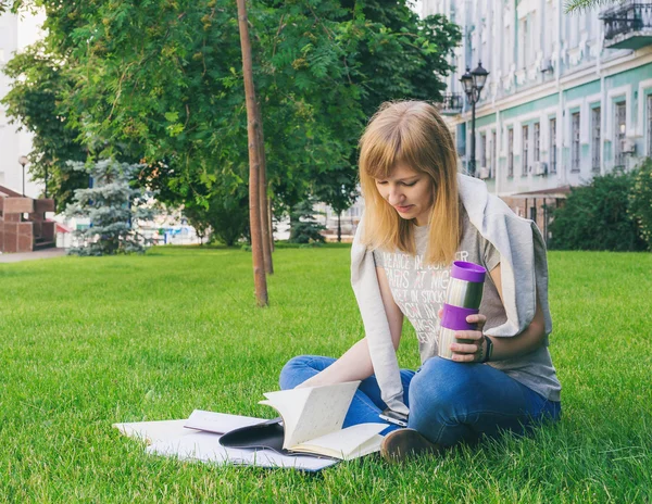 Student studying in park
