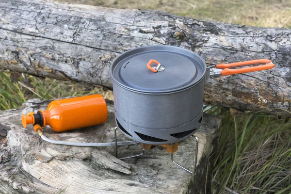 Portable gas burner and pot. camping equipment