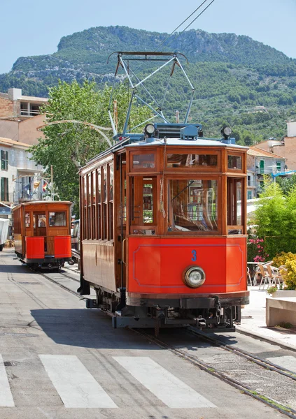 PORT DE SOLLER, MAJORCA - 12 JULY 2012: Vintage tram in a street of Port de Soller, 12 July 2012, Port de Soller, Majorca