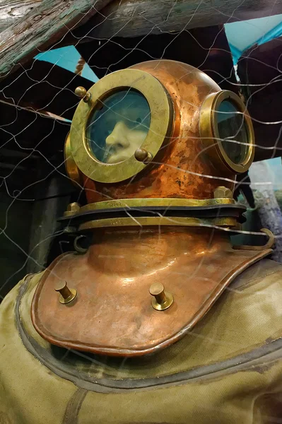 Copper diving helmet.