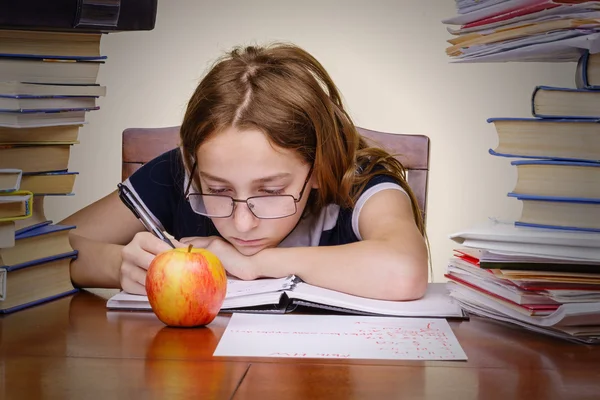 Girl with the glasses studying