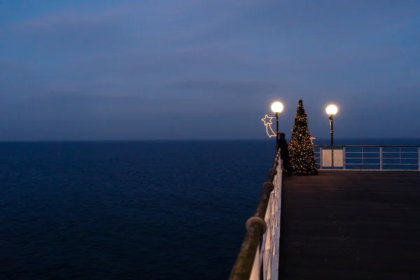 Christmas scenery pier architecture on sea-bridge