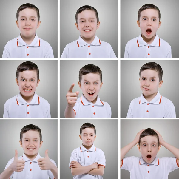 Little boy emotions. Collage of different boy emotions