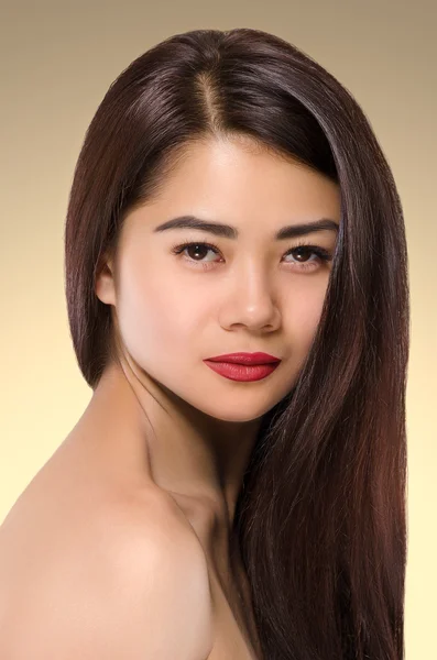 Beautiful Asian Woman Portrait. Long dark hair. Natural. Beauty.