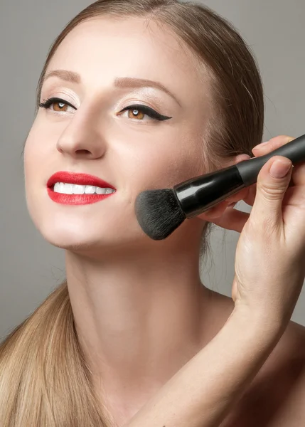 Professional Makeup. Cosmetic Powder Brush. Perfect clean Skin