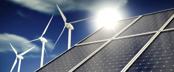 Solar panels or collectors and wind turbines