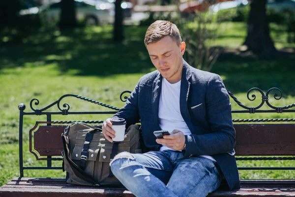 Businessman working outdoors