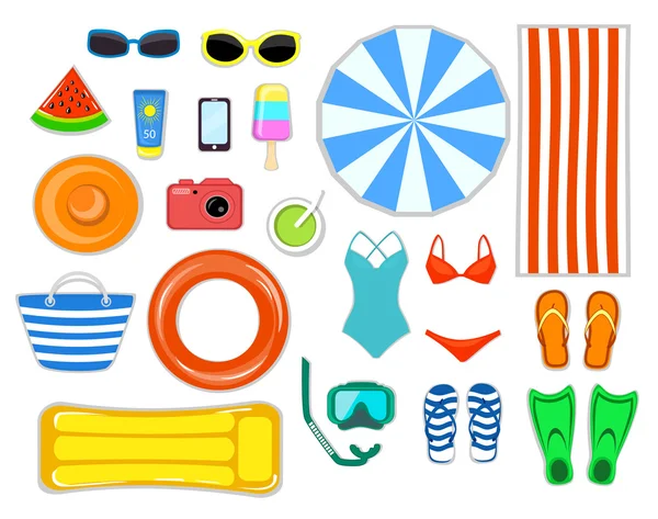 Beach Accessories top flat lay view  vector illustration
