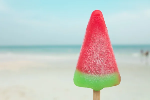 Cool Watermelon ice cream in summer time on sea beach