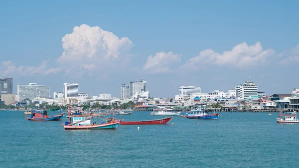 Pattaya, Thailand. - April 6, 2016 : Ferry Boats and fishing boat sail in the sea, connecting Pattaya downtown city and Koh Larn, Famous island for traveling tourist now in Pattaya.