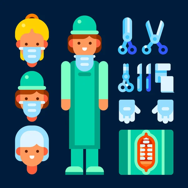 外科医生和外科手术工具 ︰ 剪刀、 刀、 钳、