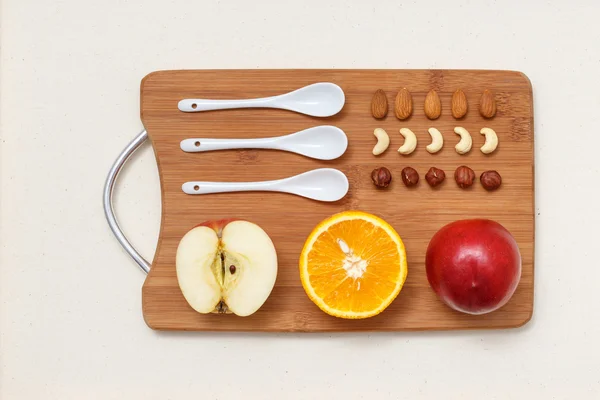 Food background - cashews, almonds, hazelnuts. Top view, flat lay