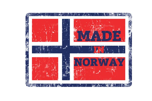 MADE IN NORWAY word written on red rubber stamp and flag with grunge edges.