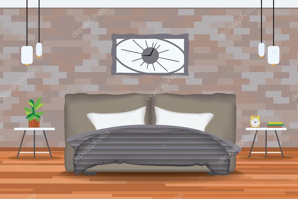 Loft interiorismo de estilo vector illustration.bed delante de la ... De diseño Candelabros Pared