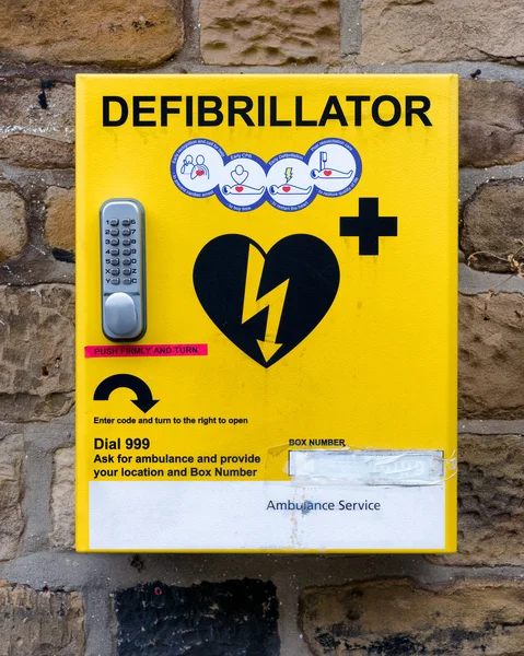 Emergancy defibrillator  located in Yorkshire markrt town