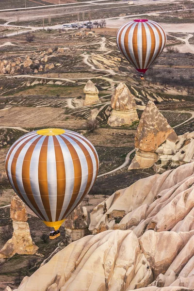 Hot air balloon is flying in Cappadocia