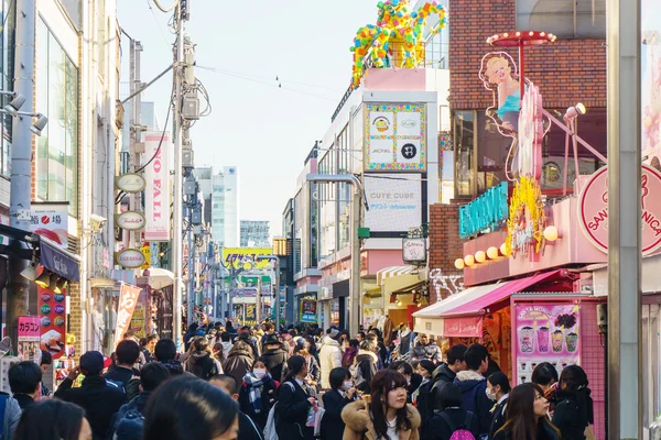 Tokyo, Japan - January 26, 2016: Crowds walk through Takeshita S