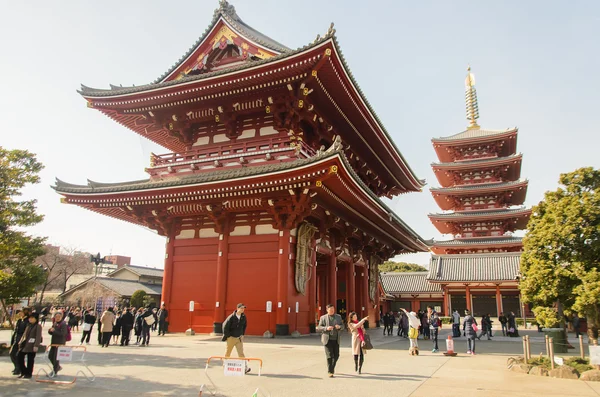 Tokyo, Japan - February 7, 2014: Sensoji Temple's Hozomon Gate and five storied pagoda.