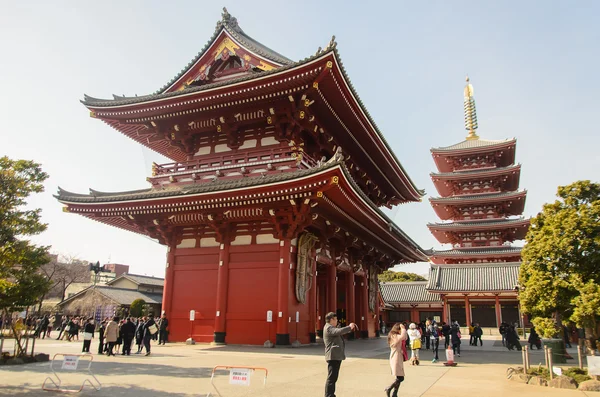 Tokyo, Japan - February 7, 2014: Sensoji Temple's Hozomon Gate and five storied pagoda.