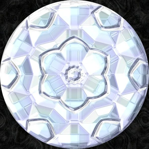 White orb with flower ornament in center
