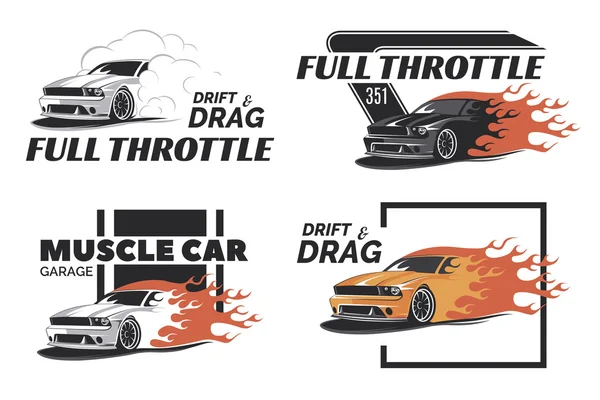 Set of muscle car logo, badges and emblems isolated.