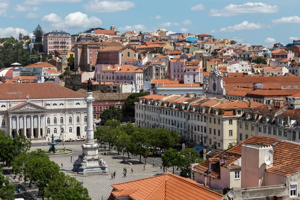 View of the Rossio Square from the roof of the house with red roof tiles