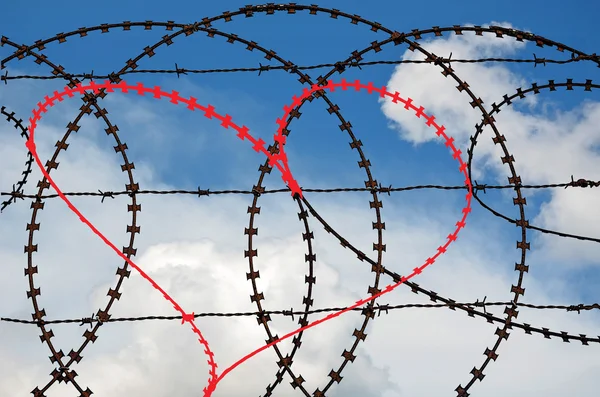 Red heart barbed wire fence