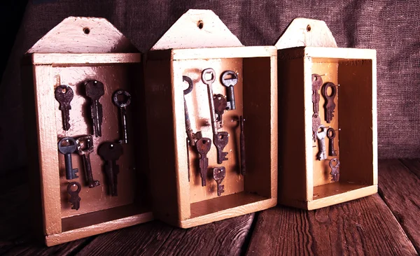 Boxes with old keys for hotel rooms