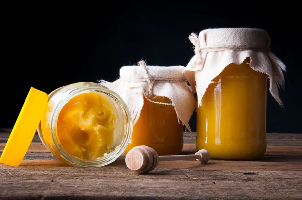 Honey jars. Cristallized honey.