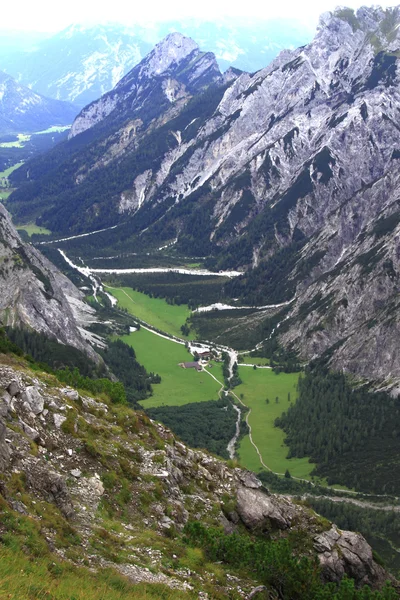 View over the valley of the gramai alp in the karwendel mountains of the european alps