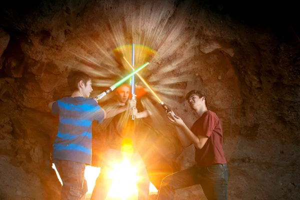 Teen Boys Join Light Swords