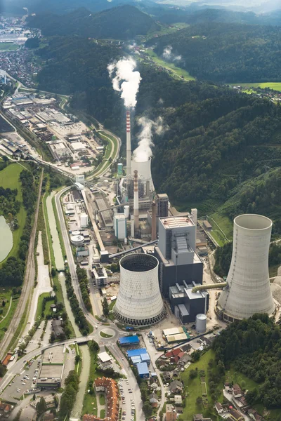 SOSTANJ, SLOVENIA, Sept 7th 2014, aerial shot of coal plant Sost