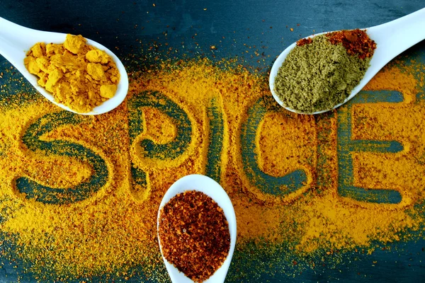 Spice text with spice powders.