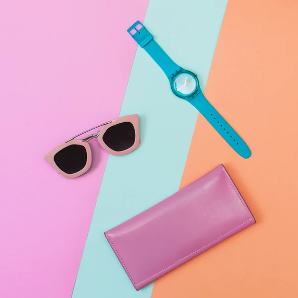 Watch, sunglasses and purse