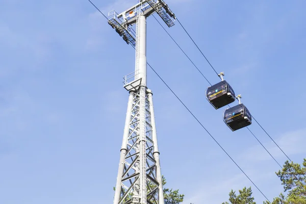 Druskininkai, Lithuania - August 28, 2016: Cableway. This is eco-friendly transport solution. The route 1 km long and connects Aqua Park with Snow Arena.