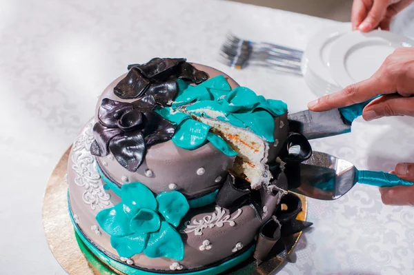 Husband and wife, the couple cut the wedding cake knife