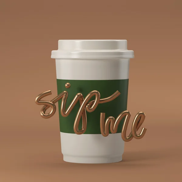Coffee cup with sip me quote on background 3D rendering 3D illustration