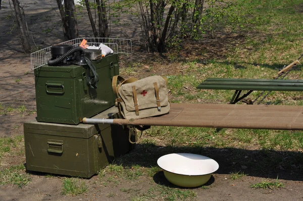Empty medical stretcher to transport victims