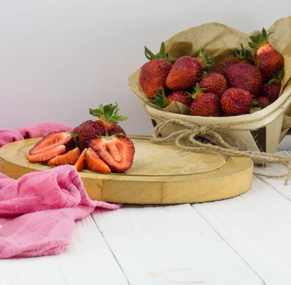 Fresh berries, strawberries in basket, food