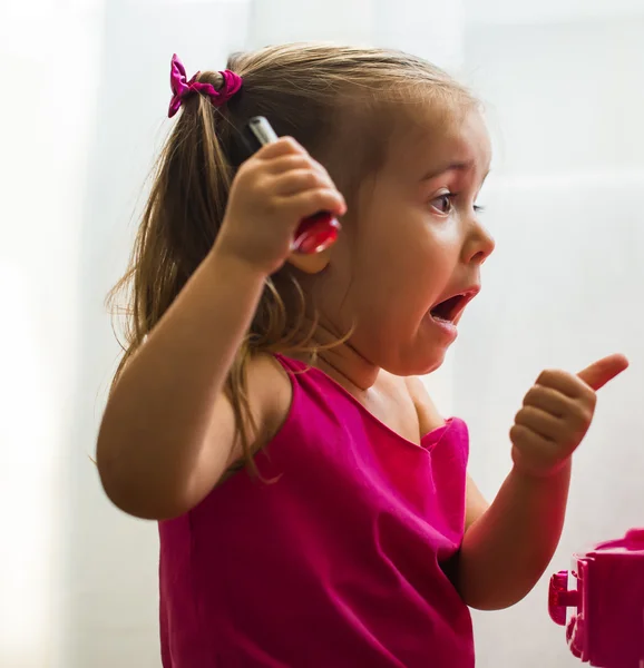 Beautiful little girl, show emotions, surprise, delight, joy